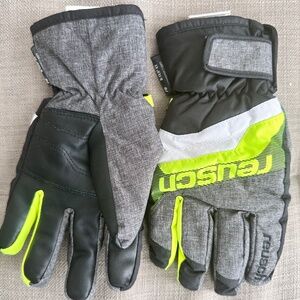Reusch Gray and Black Winter Gloves with Neon Accents